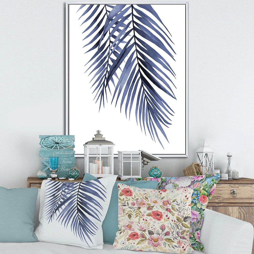 Blue Palm Leaves Abstract Tropical Branches  Wall Art
