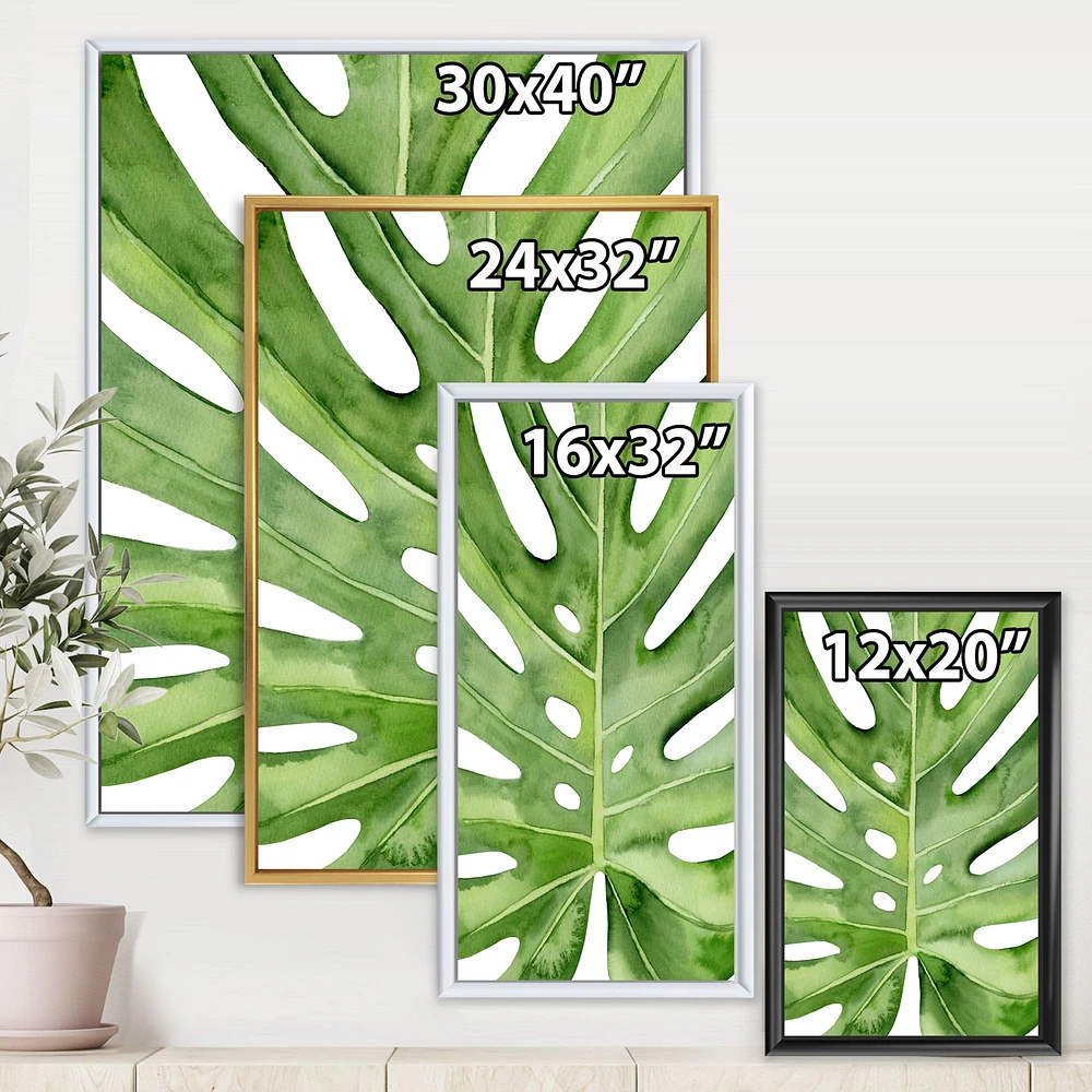 Green Monstera Leaf Tropical Palm Botanical Detail  Wall Art