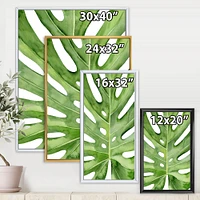 Green Monstera Leaf Tropical Palm Botanical Detail  Wall Art