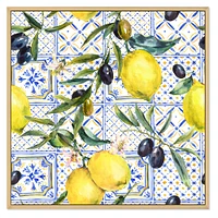 Lemon Ornament on Blue al Pattern III  Wall Art