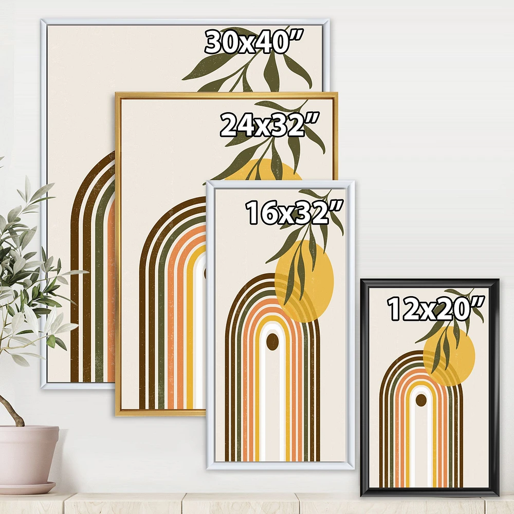 Abstract Yellow Sun with Retro Rainbow  Canvas Wall Art