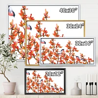 Toile « Flock of Bullfinches Birds on Orange Branches »