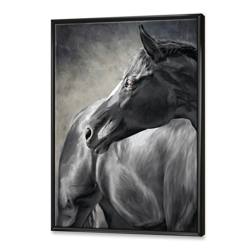 Portrait of A Black Horse  Canvas Wall Art Print