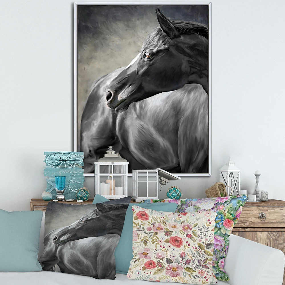 Portrait of A Black Horse  Canvas Wall Art Print
