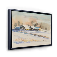Small VIllage At Sunset Covered with Snow  Canvas Wall Art Print