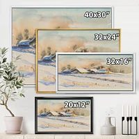 Small VIllage At Sunset Covered with Snow  Canvas Wall Art Print