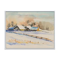 Small VIllage At Sunset Covered with Snow  Canvas Wall Art Print