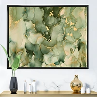 Green Luxury Abstract Fluid Art I Canvas Wall Print