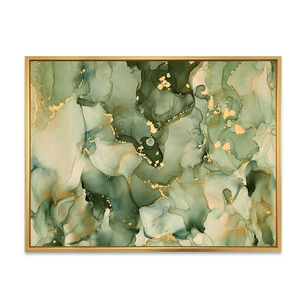 Green Luxury Abstract Fluid Art I Canvas Wall Print