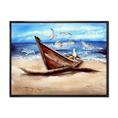 An Old Fishing Boat on The Sandy Beach Canvas Wall Art Print