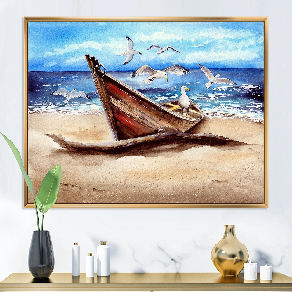 An Old Fishing Boat on The Sandy Beach Canvas Wall Art Print