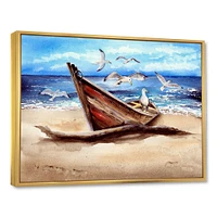 An Old Fishing Boat on The Sandy Beach Canvas Wall Art Print