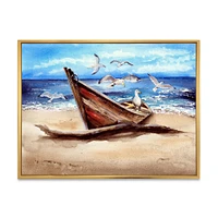 An Old Fishing Boat on The Sandy Beach Canvas Wall Art Print