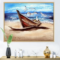 An Old Fishing Boat on The Sandy Beach Canvas Wall Art Print