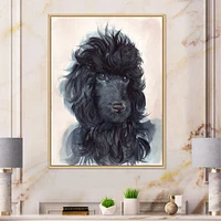 Portrait of The Black Poodle Puppy with Curly Coat  Canvas Wall Art Print