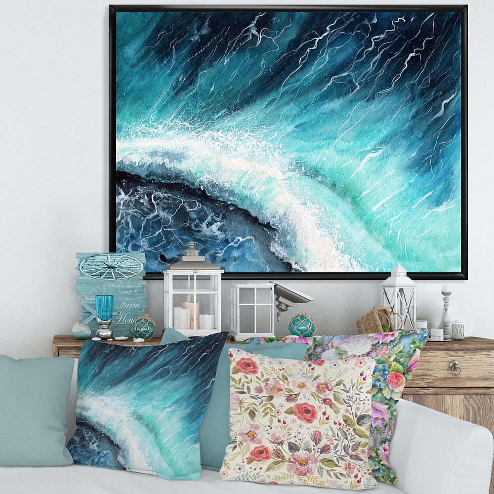 Navy Blue Ocean Waves with White Seafoam I Canvas Wall Art Print