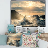 Big Wave Hit the Rock at Beach Canvas Wall Art Print