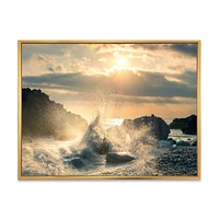 Big Wave Hit the Rock at Beach Canvas Wall Art Print
