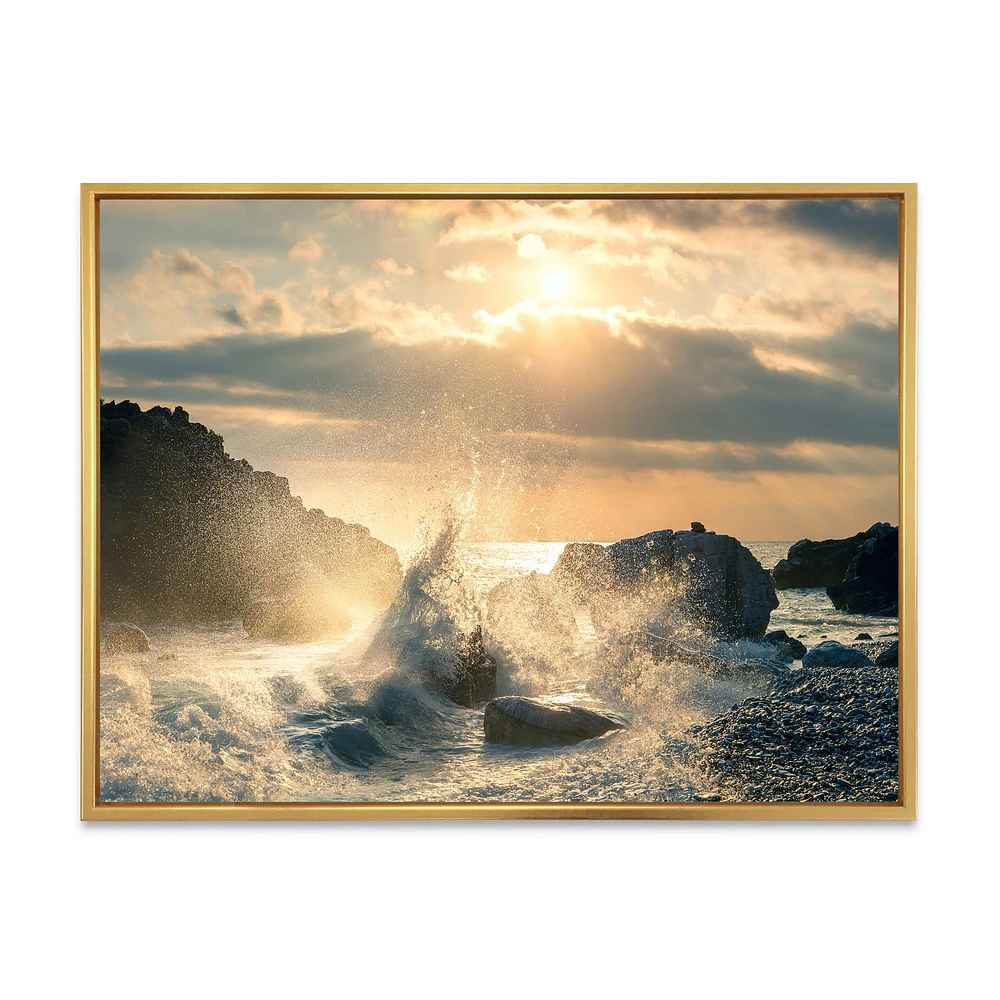 Big Wave Hit the Rock at Beach Canvas Wall Art Print