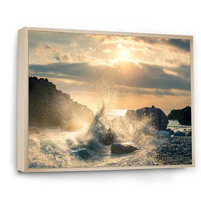 Big Wave Hit the Rock at Beach Canvas Wall Art Print