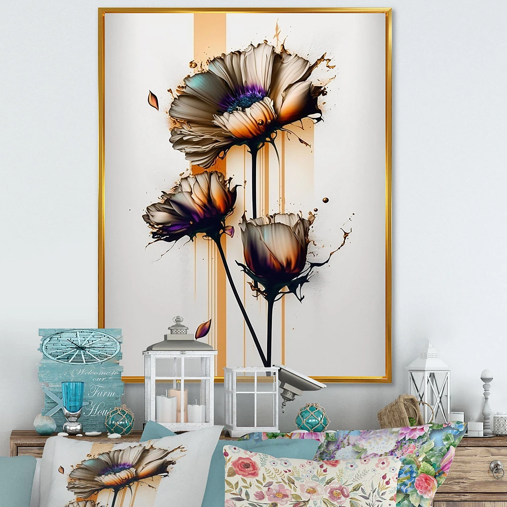 Orange Daisy Flower On Abstract Fusion I Wall Art