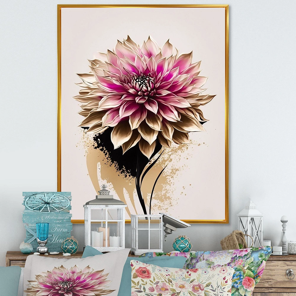 Pink Dahli Flower On Abstract Fusion Wall Art