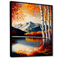 Red And Orange Birch Trees By The Lake V Wall Art