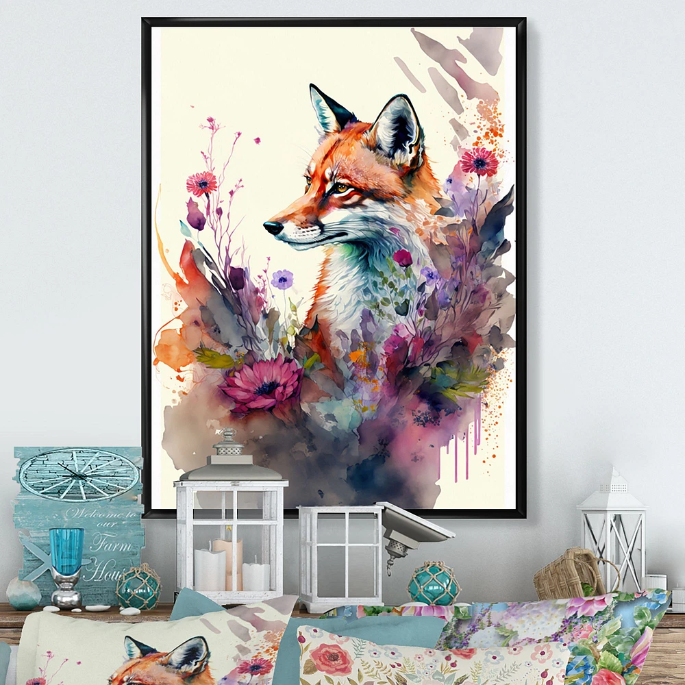 Cute Fox Floral Art Wall