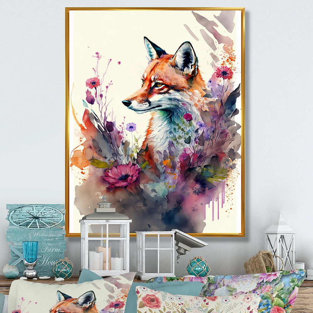 Cute Fox Floral Art Wall
