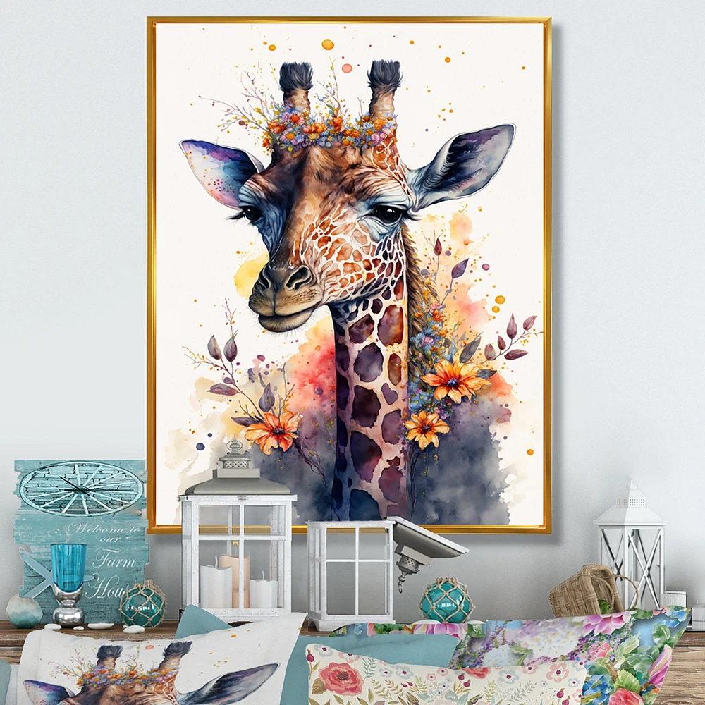 Cute Giraffe Floral Art I Wall