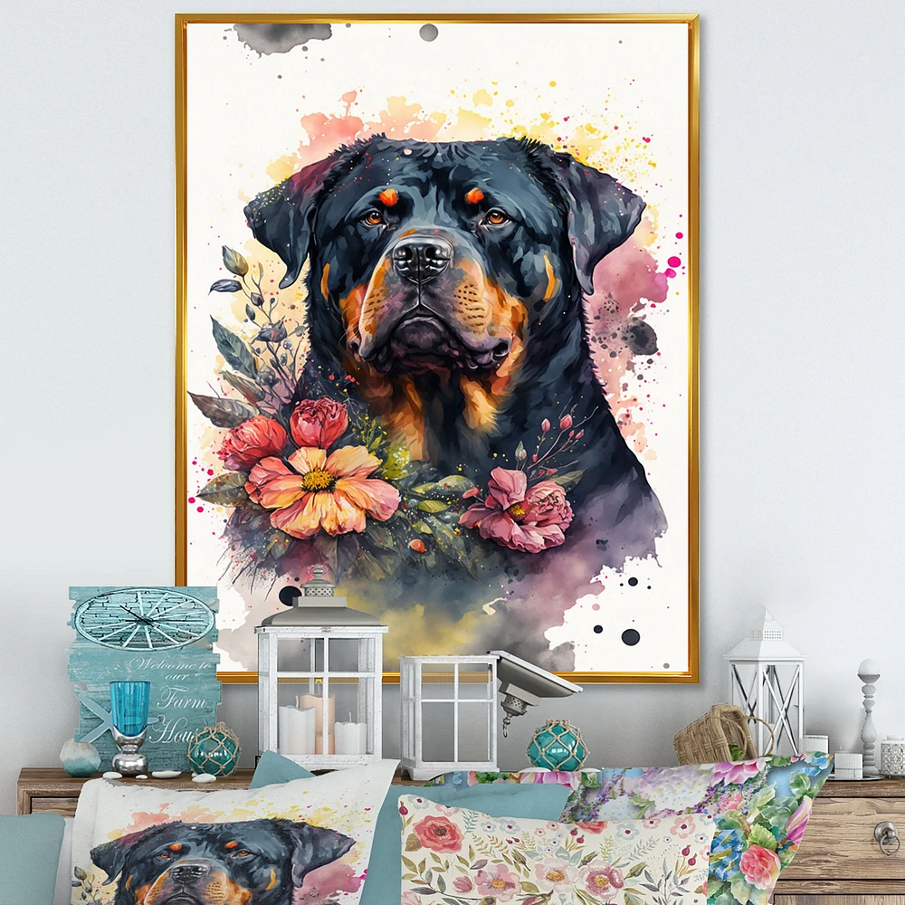 Cute Rottweilers Floral Art I Wall