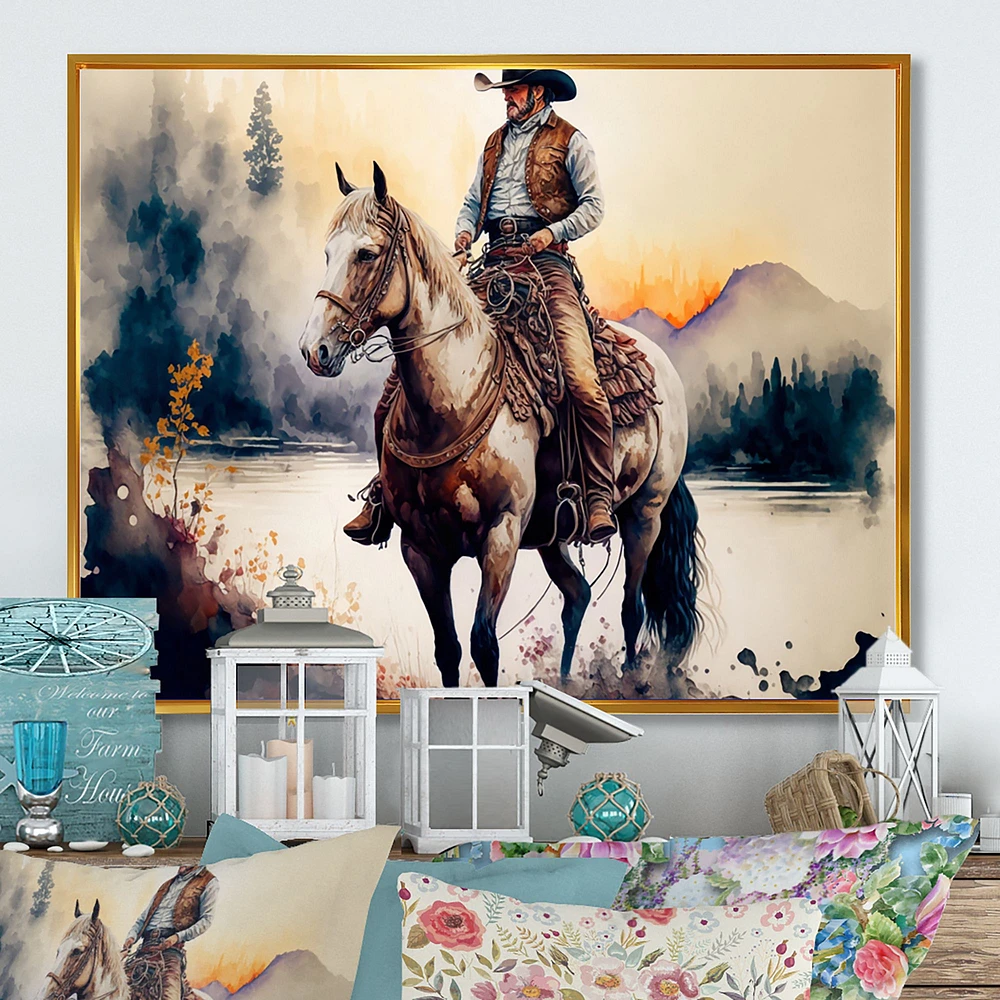 Western Cowboy Riding A Horse Wall Art