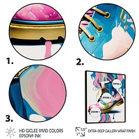 Pink And Blue Art Deco Army Shoes Wall
