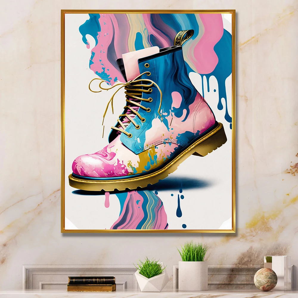 Pink And Blue Art Deco Army Shoes Wall