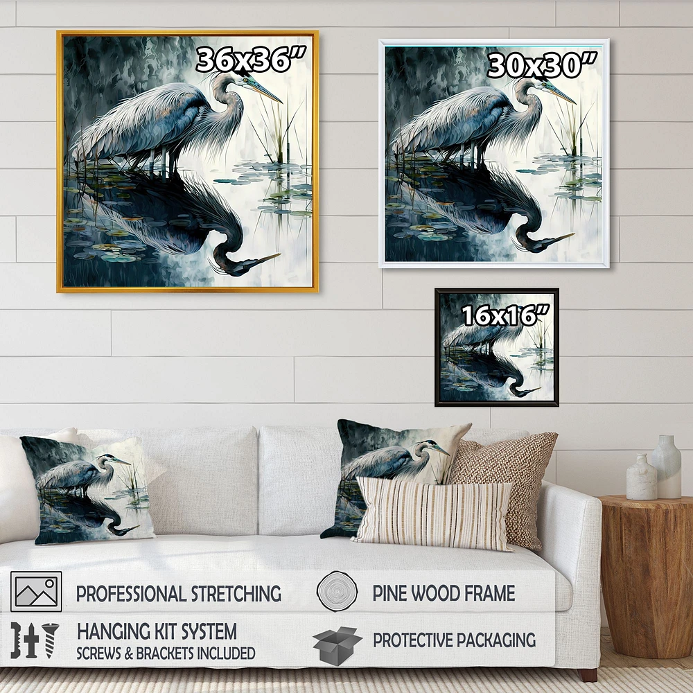 Cute Heron A Lake Floral Art IV Wall