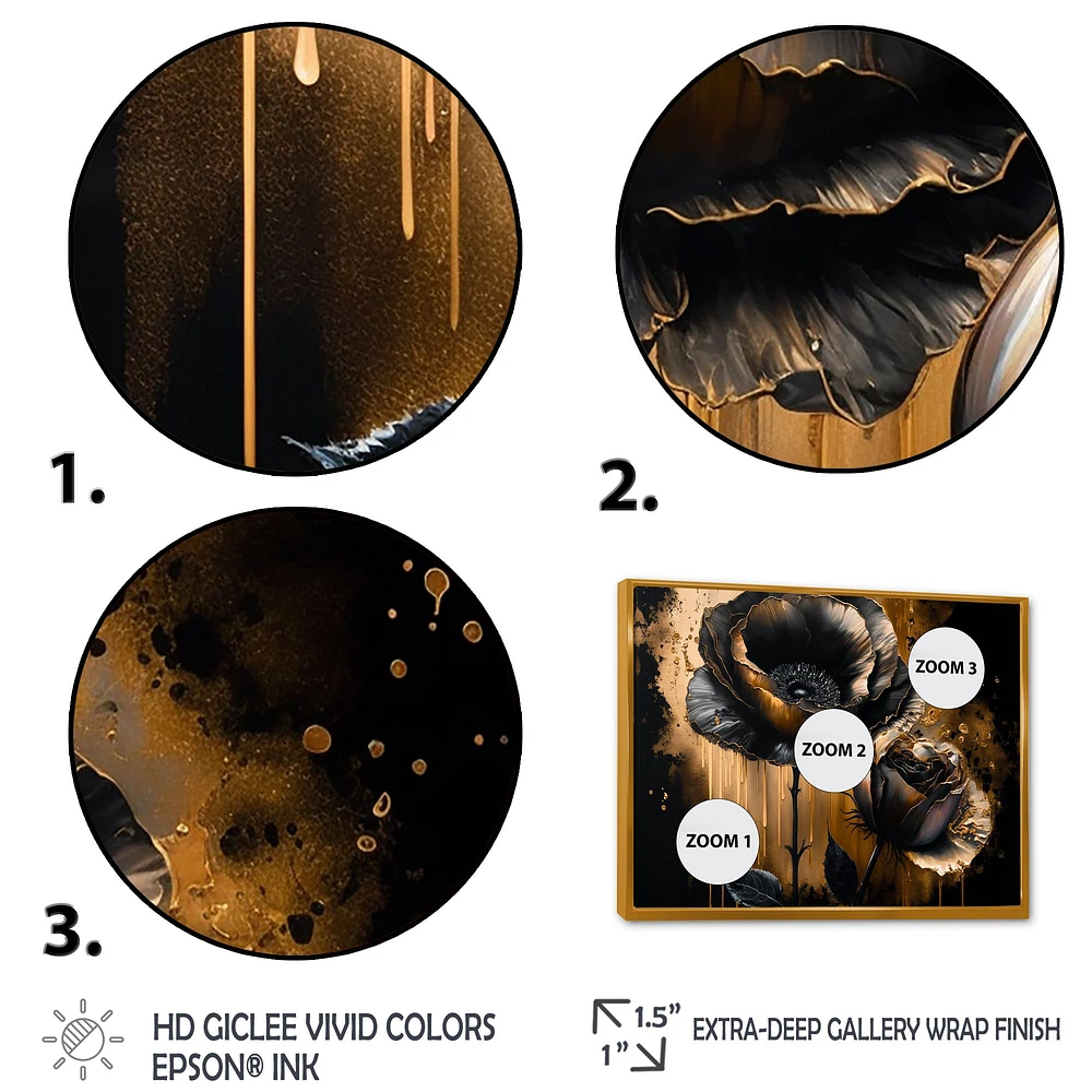 Black And Gold Popy Flowers Wall Art