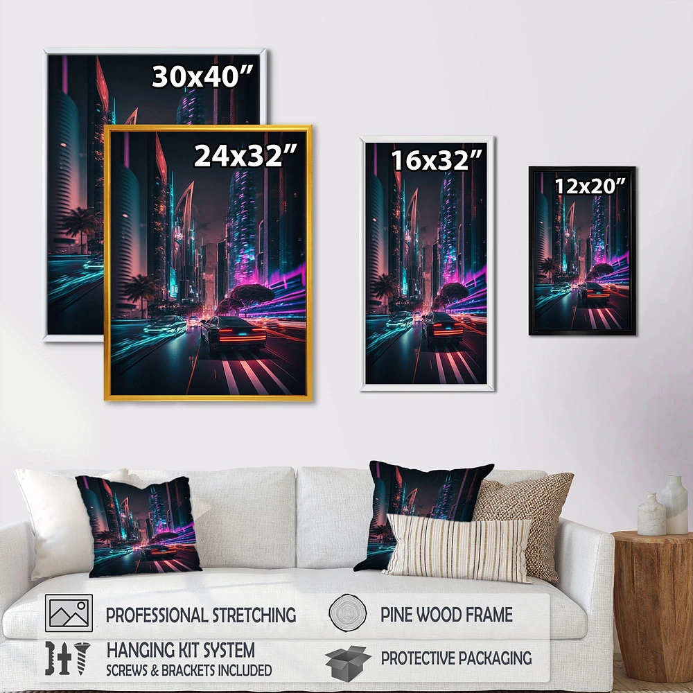 Futuristic Miami Neon Art Wall