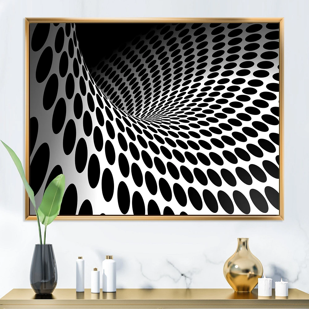 Waves and Circles Black White  Art Canvas Print