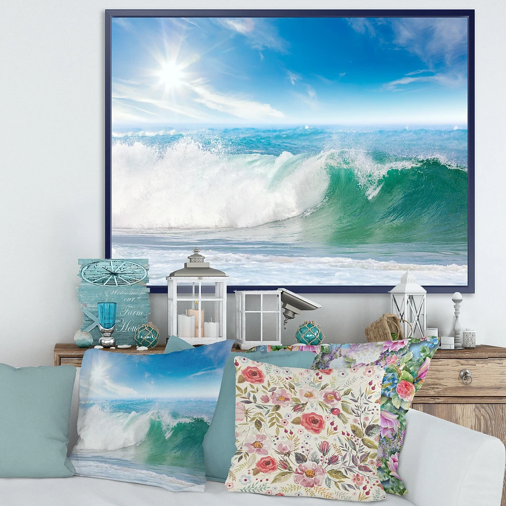 White and Blue Waves under Sun  Canvas Wall Art