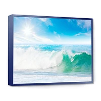 White and Blue Waves under Sun  Canvas Wall Art