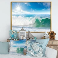 White and Blue Waves under Sun  Canvas Wall Art