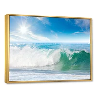 White and Blue Waves under Sun  Canvas Wall Art