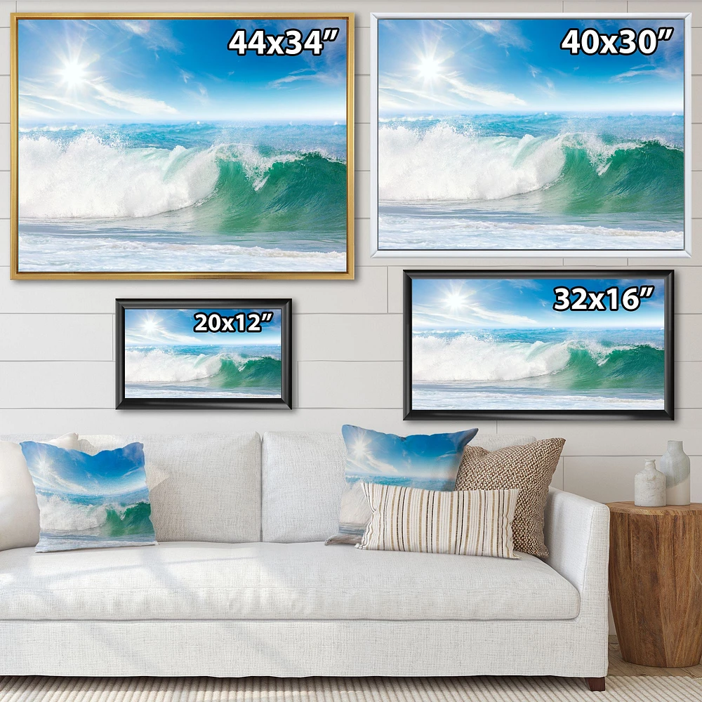 White and Blue Waves under Sun  Canvas Wall Art