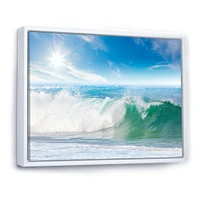 White and Blue Waves under Sun  Canvas Wall Art