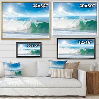 White and Blue Waves under Sun  Canvas Wall Art