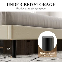 Upholstered Beige Foothill Queen Bed Frame with USB Ports and LED Lights