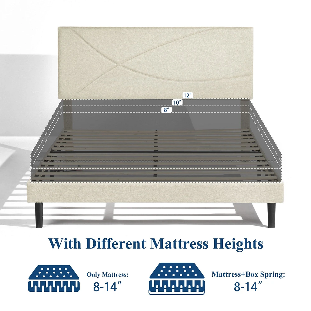Upholstered Beige Foothill Queen Bed Frame with USB Ports and LED Lights