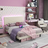 Upholstered Beige Foothill Queen Bed Frame with USB Ports and LED Lights