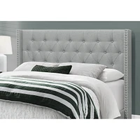 Elegant Wingback Headboard  Grey Linen With Chrome Trim - Queen
