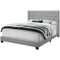 Elegant Wingback Headboard  Grey Linen With Chrome Trim - Queen